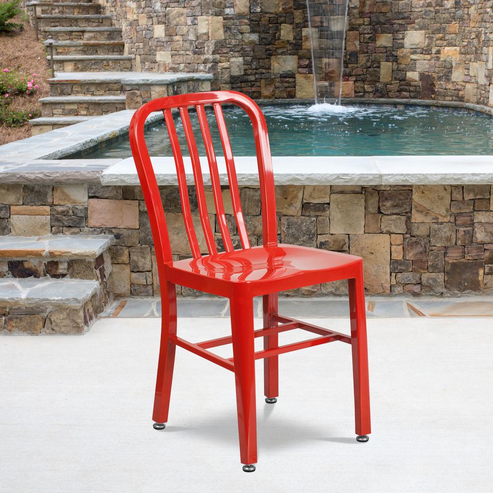 Commercial Grade Red Metal Indoor-Outdoor Chair. Picture 9