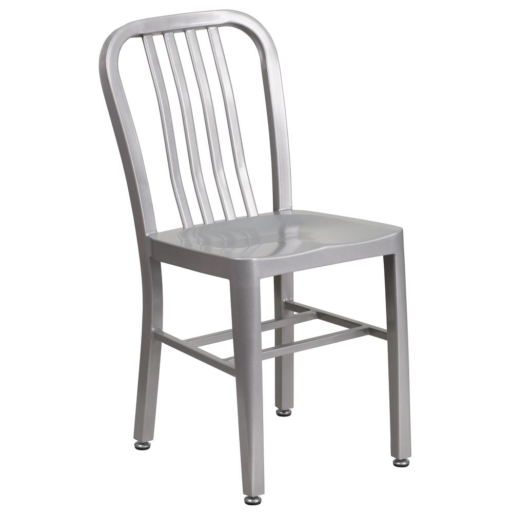 Commercial Grade Silver Metal Indoor-Outdoor Chair. Picture 1