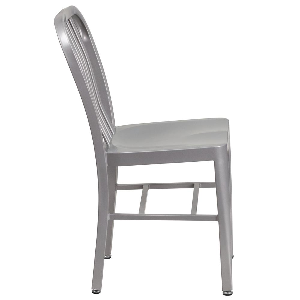 Commercial Grade Silver Metal Indoor-Outdoor Chair. Picture 3