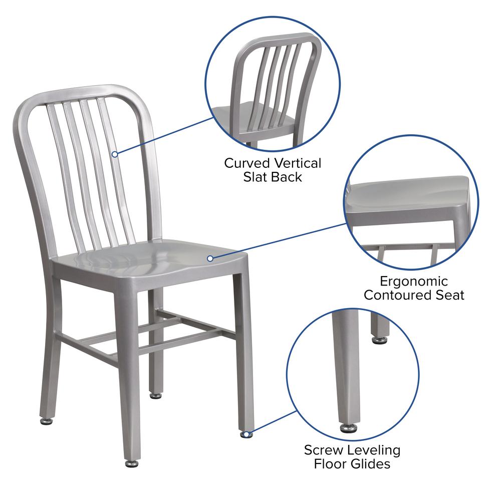 Commercial Grade Silver Metal Indoor-Outdoor Chair. Picture 6