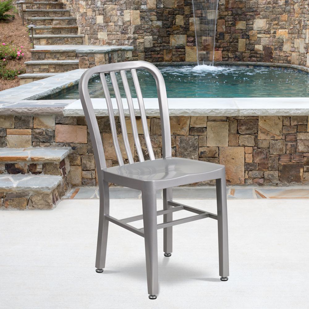 Commercial Grade Silver Metal Indoor-Outdoor Chair. Picture 9