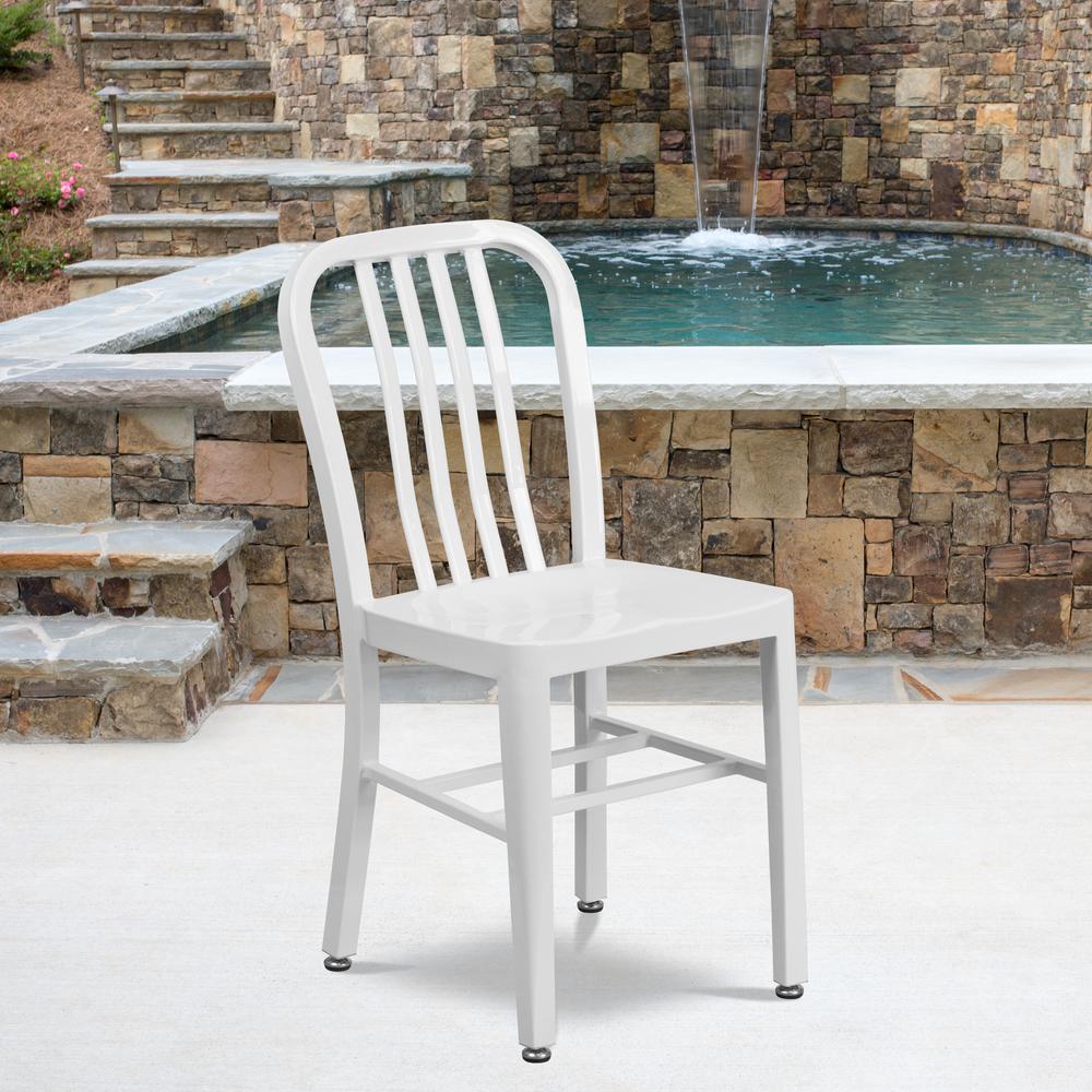 Commercial Grade White Metal Indoor-Outdoor Chair. Picture 9