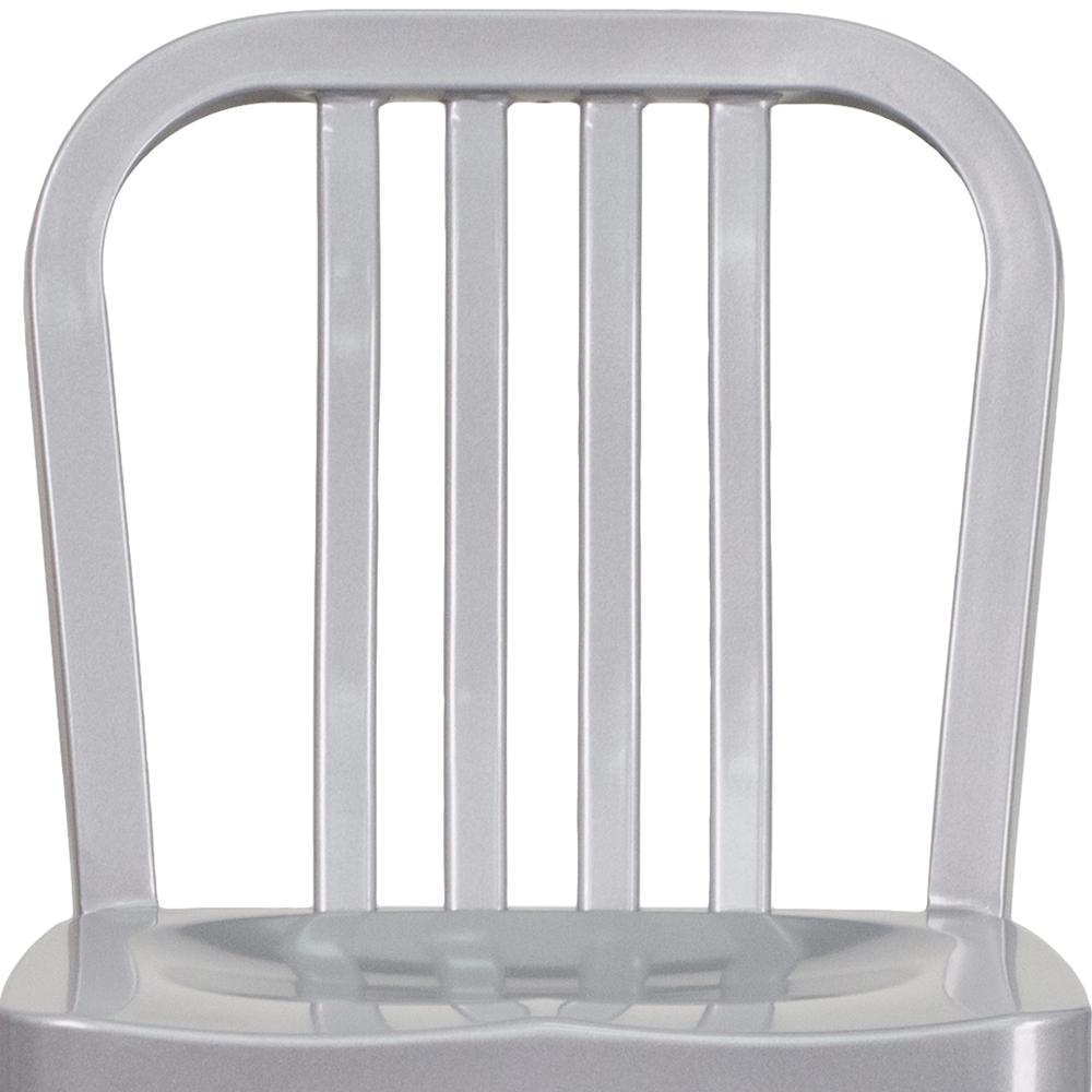 Commercial Grade 30" High Silver Metal Indoor-Outdoor Barstool with Vertical Slat Back. Picture 11
