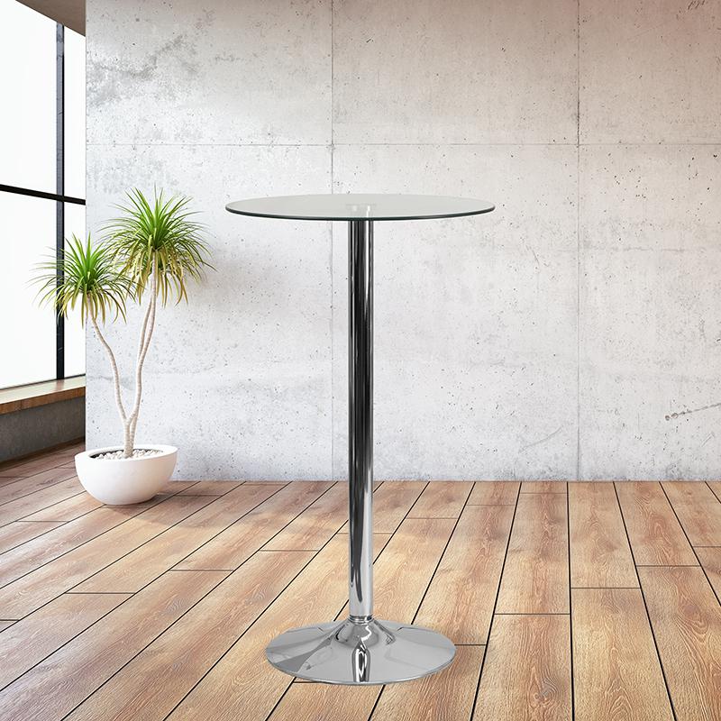 23.5'' Round Glass Table with 35.5''H Chrome Base. Picture 3