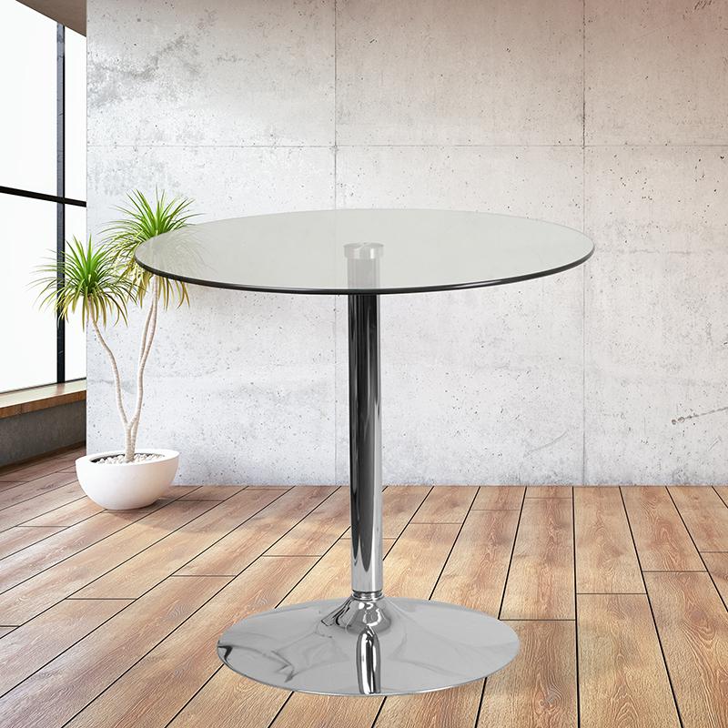 31.5'' Round Glass Table with 29''H Chrome Base. Picture 3
