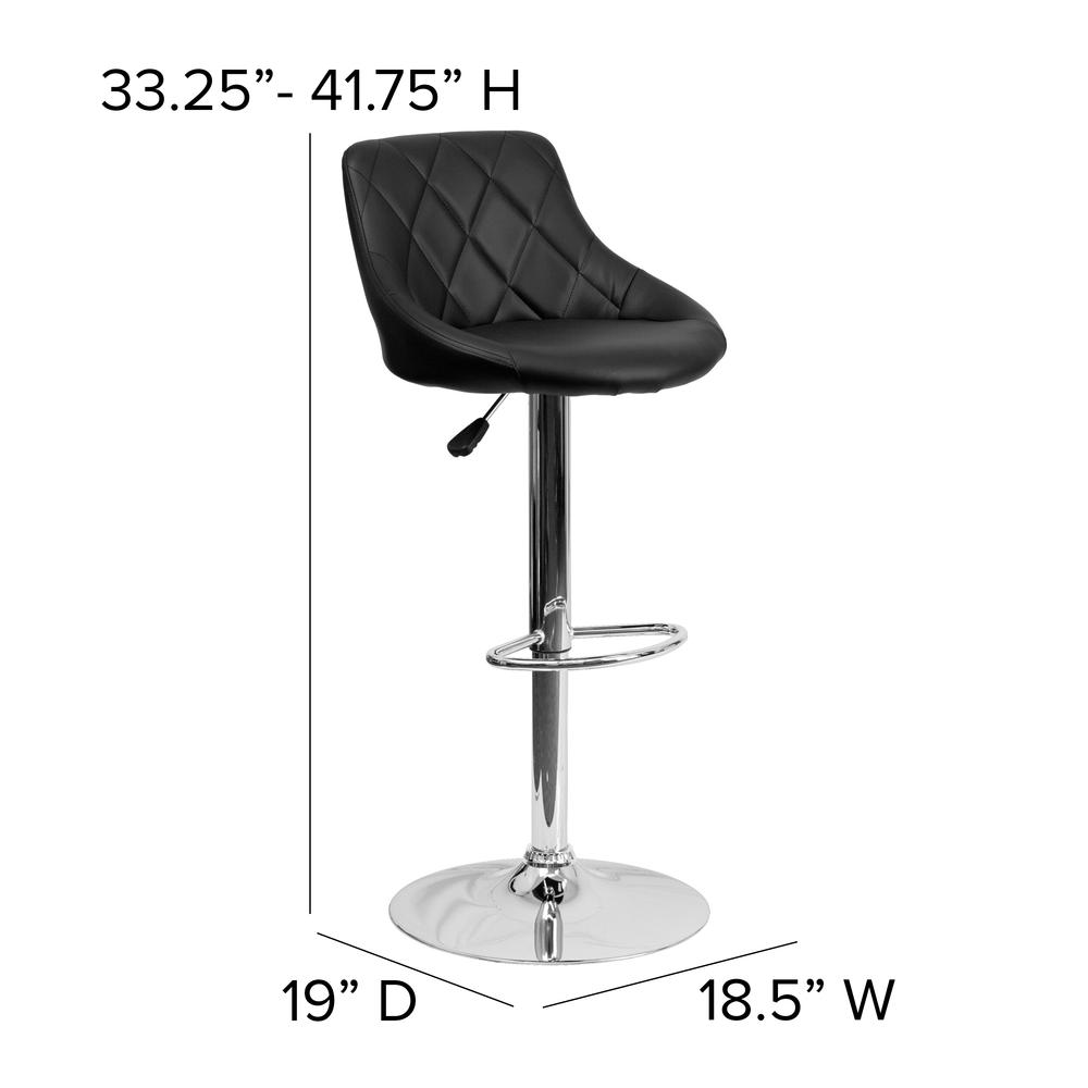 Contemporary Black Vinyl Bucket Seat Adjustable Height Barstool with Diamond Pattern Back and Chrome Base. Picture 2