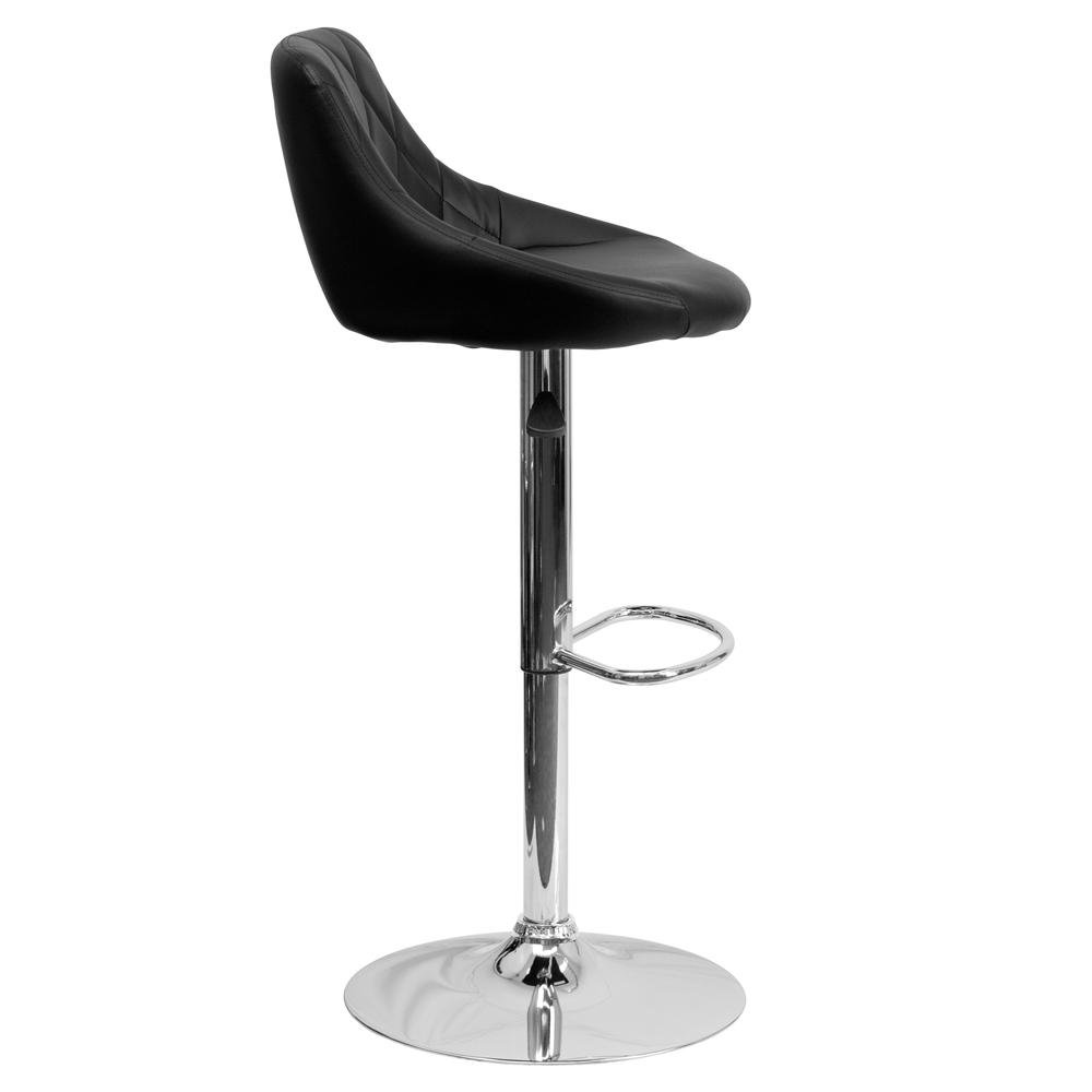 Contemporary Black Vinyl Bucket Seat Adjustable Height Barstool with Diamond Pattern Back and Chrome Base. Picture 3
