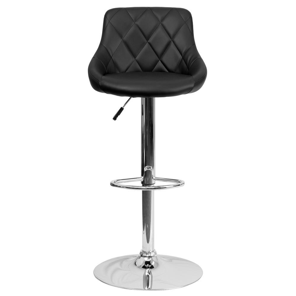 Contemporary Black Vinyl Bucket Seat Adjustable Height Barstool with Diamond Pattern Back and Chrome Base. Picture 5