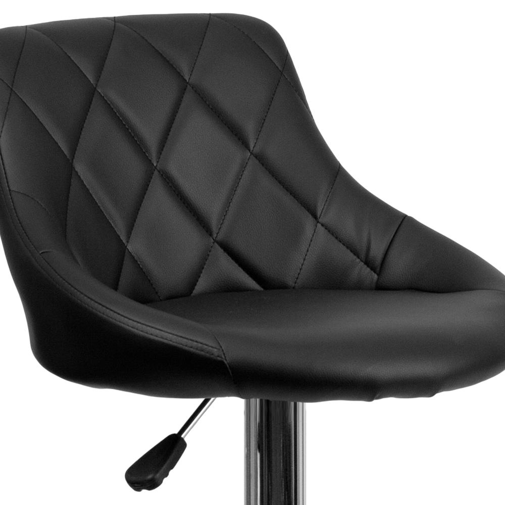 Contemporary Black Vinyl Bucket Seat Adjustable Height Barstool with Diamond Pattern Back and Chrome Base. Picture 6