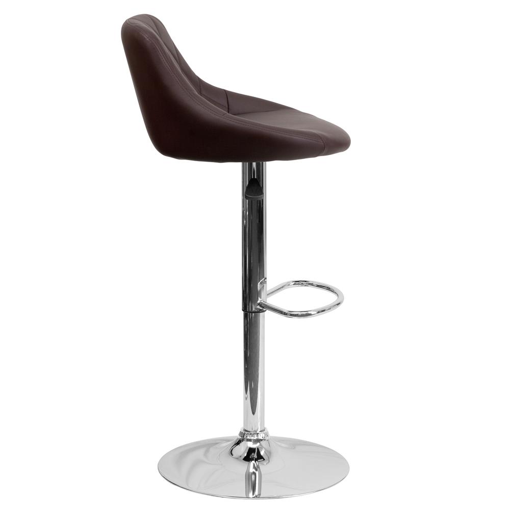 Contemporary Brown Vinyl Bucket Seat Adjustable Height Barstool with Diamond Pattern Back and Chrome Base. Picture 3
