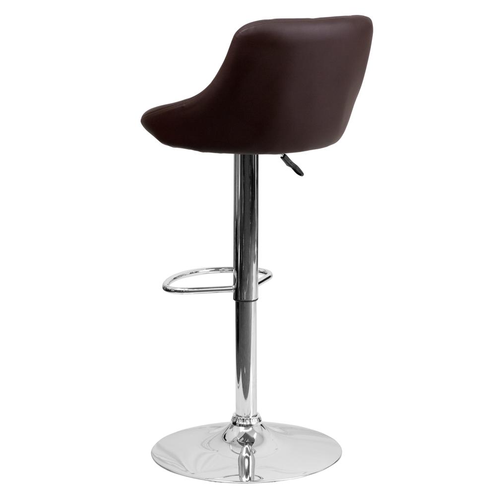 Contemporary Brown Vinyl Bucket Seat Adjustable Height Barstool with Diamond Pattern Back and Chrome Base. Picture 4