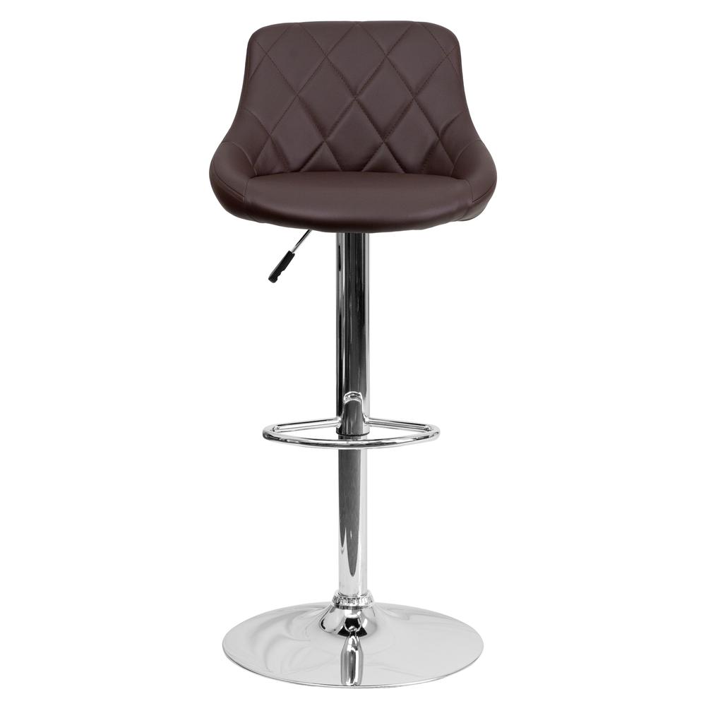 Contemporary Brown Vinyl Bucket Seat Adjustable Height Barstool with Diamond Pattern Back and Chrome Base. Picture 5
