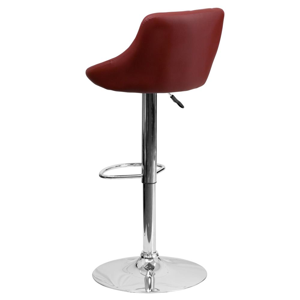 Contemporary Burgundy Vinyl Bucket Seat Adjustable Height Barstool with Diamond Pattern Back and Chrome Base. Picture 4