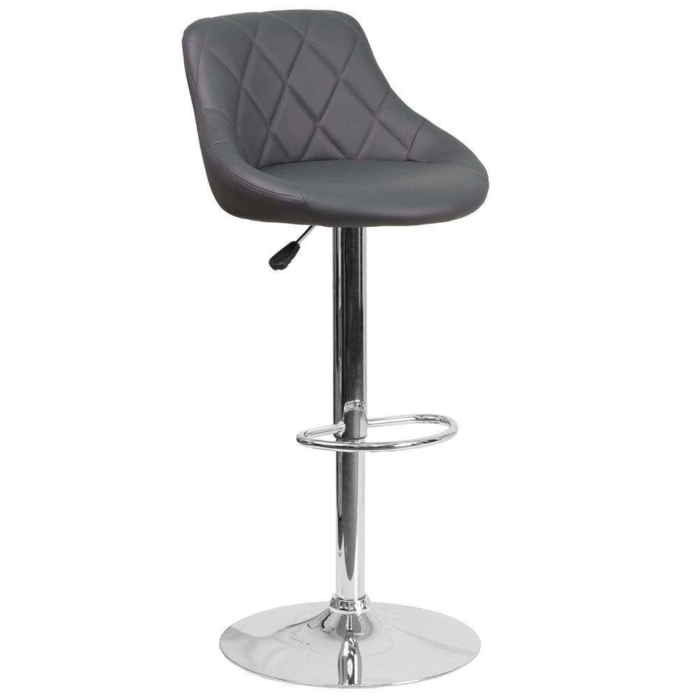 Contemporary Gray Vinyl Bucket Seat Adjustable Height Barstool with Chrome Base. Picture 1