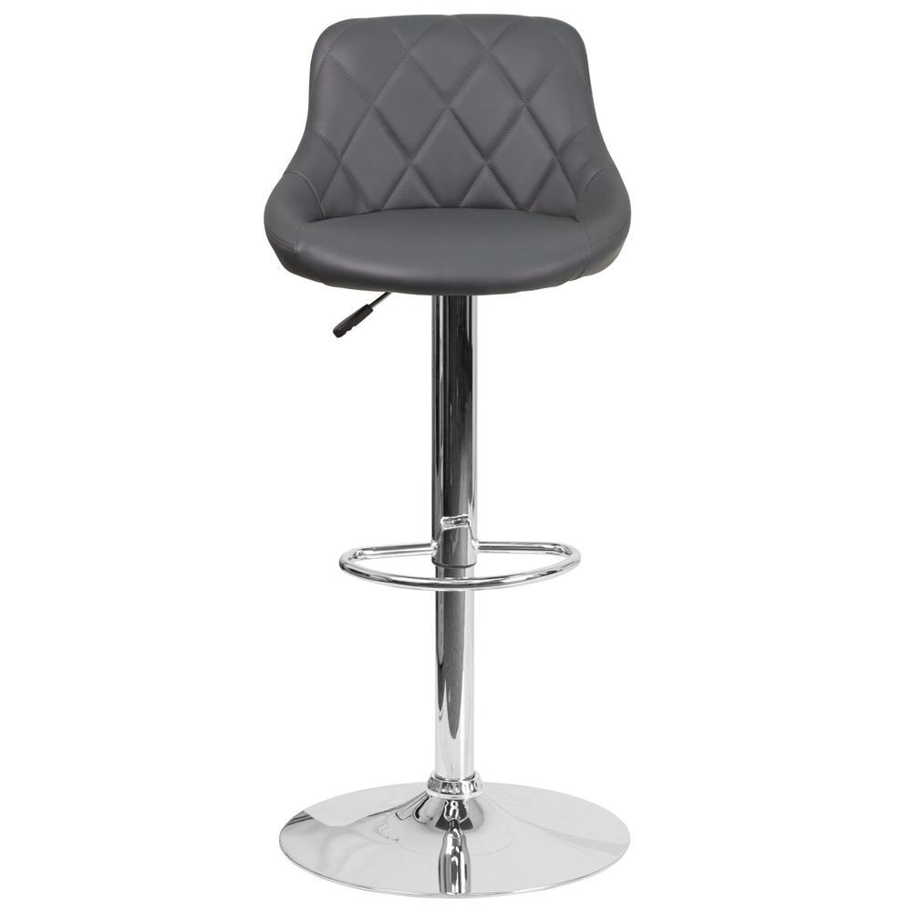 Contemporary Gray Vinyl Bucket Seat Adjustable Height Barstool with Chrome Base. Picture 4
