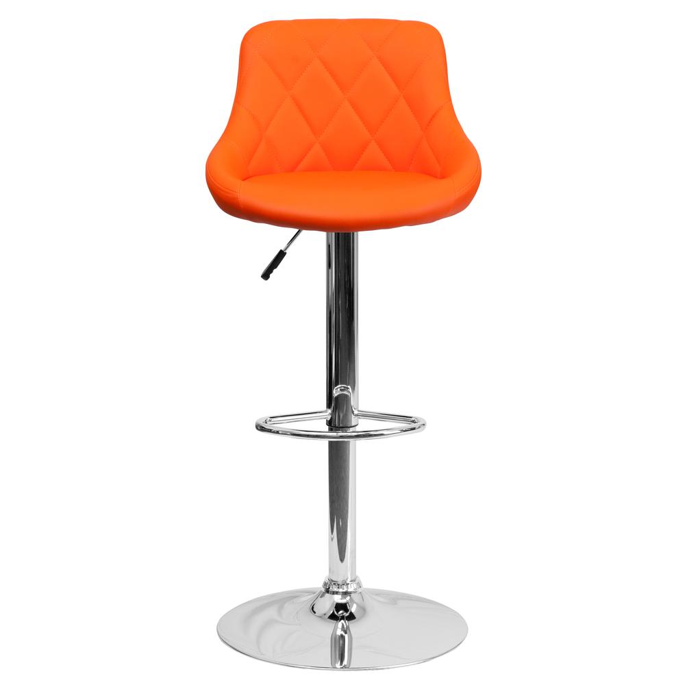 Contemporary Orange Vinyl Bucket Seat Adjustable Height Barstool with Diamond Pattern Back and Chrome Base. Picture 4