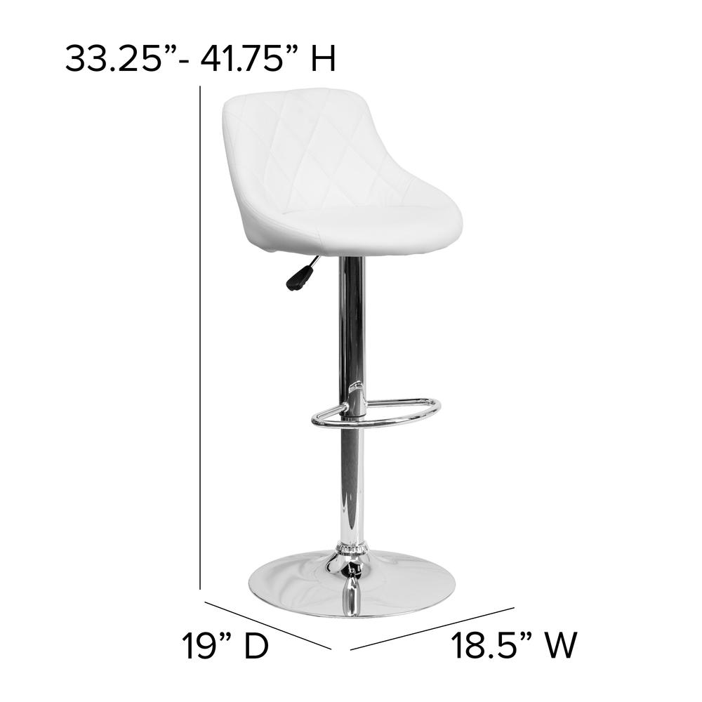 Contemporary White Vinyl Bucket Seat Adjustable Height Barstool with Diamond Pattern Back and Chrome Base. Picture 2