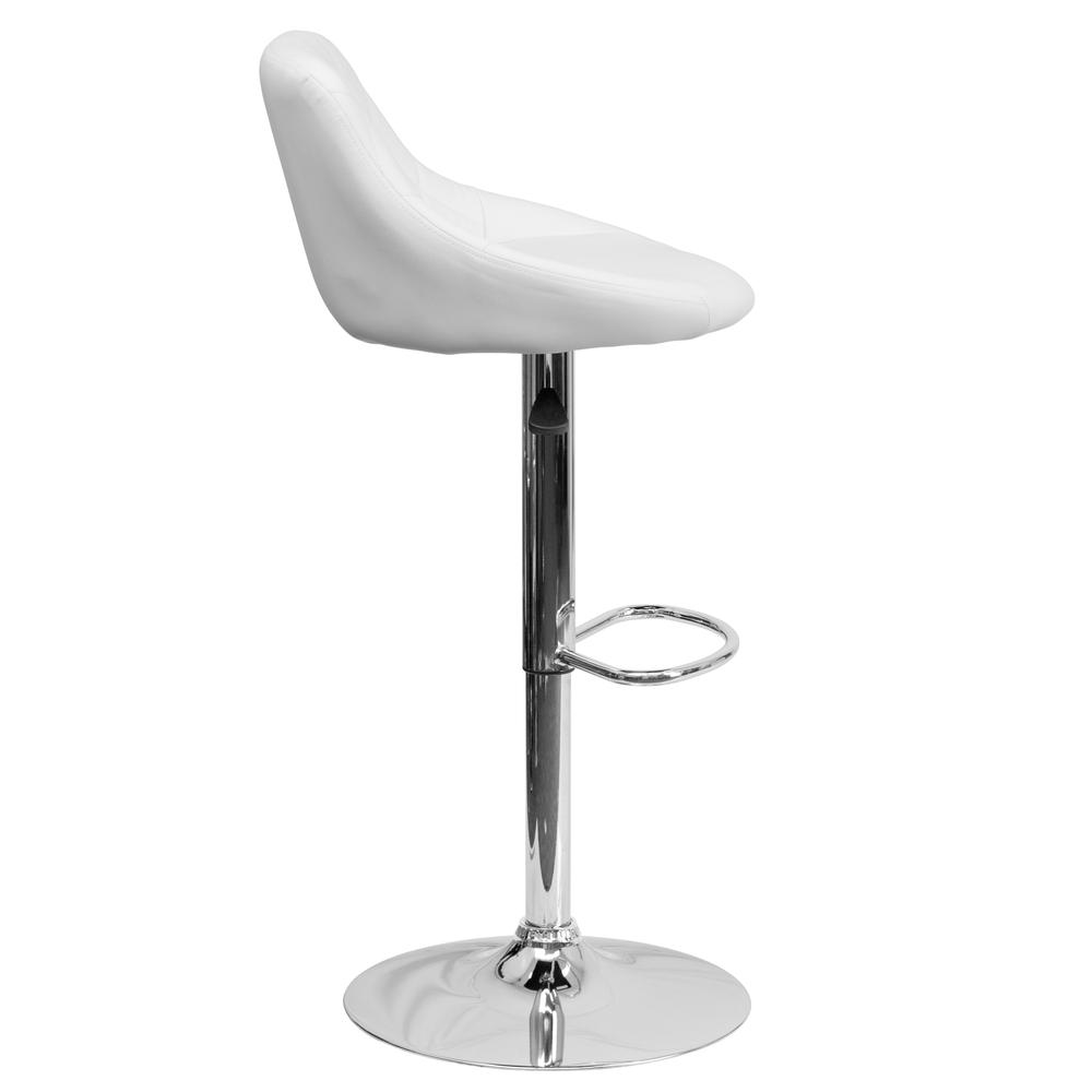 Contemporary White Vinyl Bucket Seat Adjustable Height Barstool with Diamond Pattern Back and Chrome Base. Picture 3