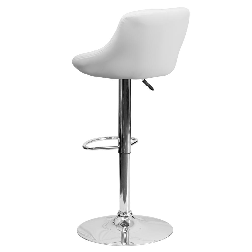 Contemporary White Vinyl Bucket Seat Adjustable Height Barstool with Diamond Pattern Back and Chrome Base. Picture 4