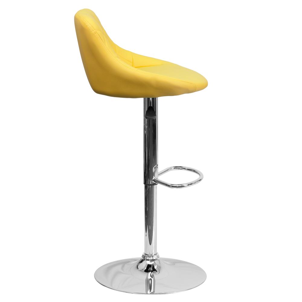 Contemporary Yellow Vinyl Bucket Seat Adjustable Height Barstool with Diamond Pattern Back and Chrome Base. Picture 2