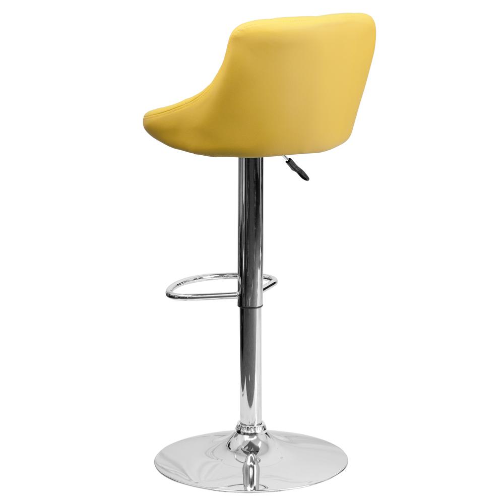 Contemporary Yellow Vinyl Bucket Seat Adjustable Height Barstool with Diamond Pattern Back and Chrome Base. Picture 3