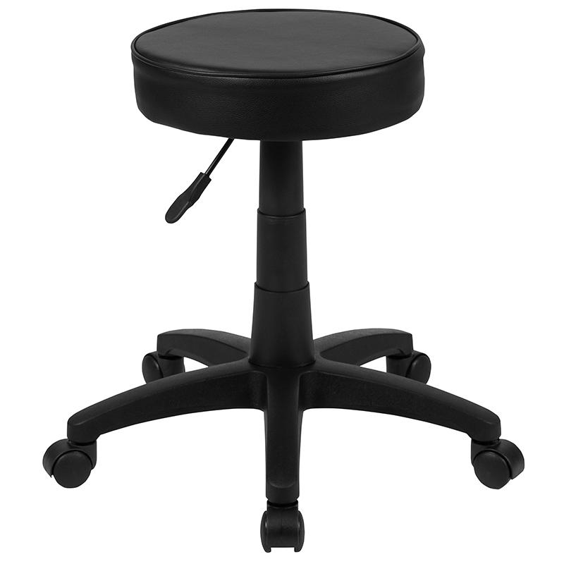 Black Adjustable Doctors Stool on Wheels with Ergonomic Molded Seat. Picture 1