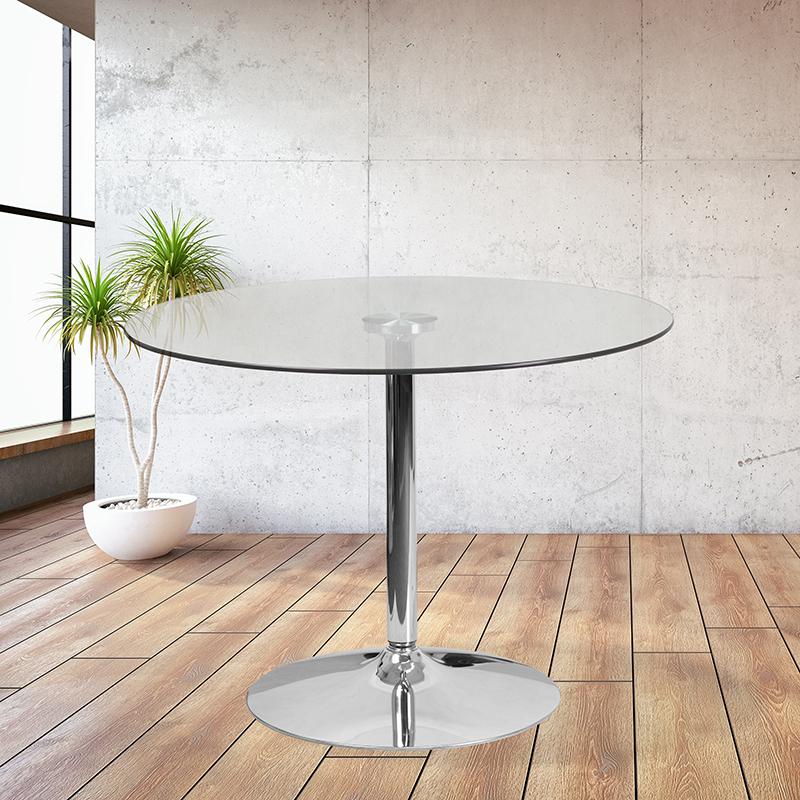 39.25'' Round Glass Table with 29''H Chrome Base. Picture 3