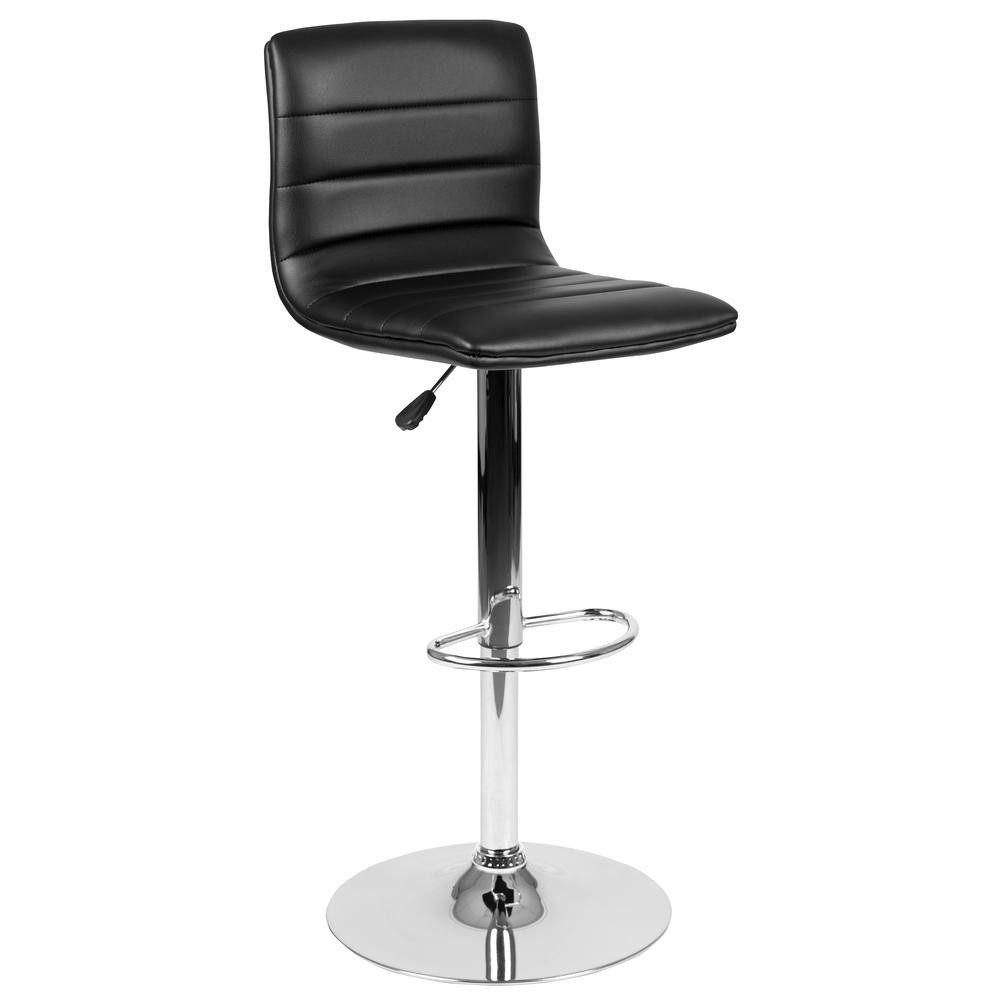 Modern Black Vinyl Adjustable Bar Stool with Back, Counter Height Swivel Stool with Chrome Pedestal Base. Picture 1