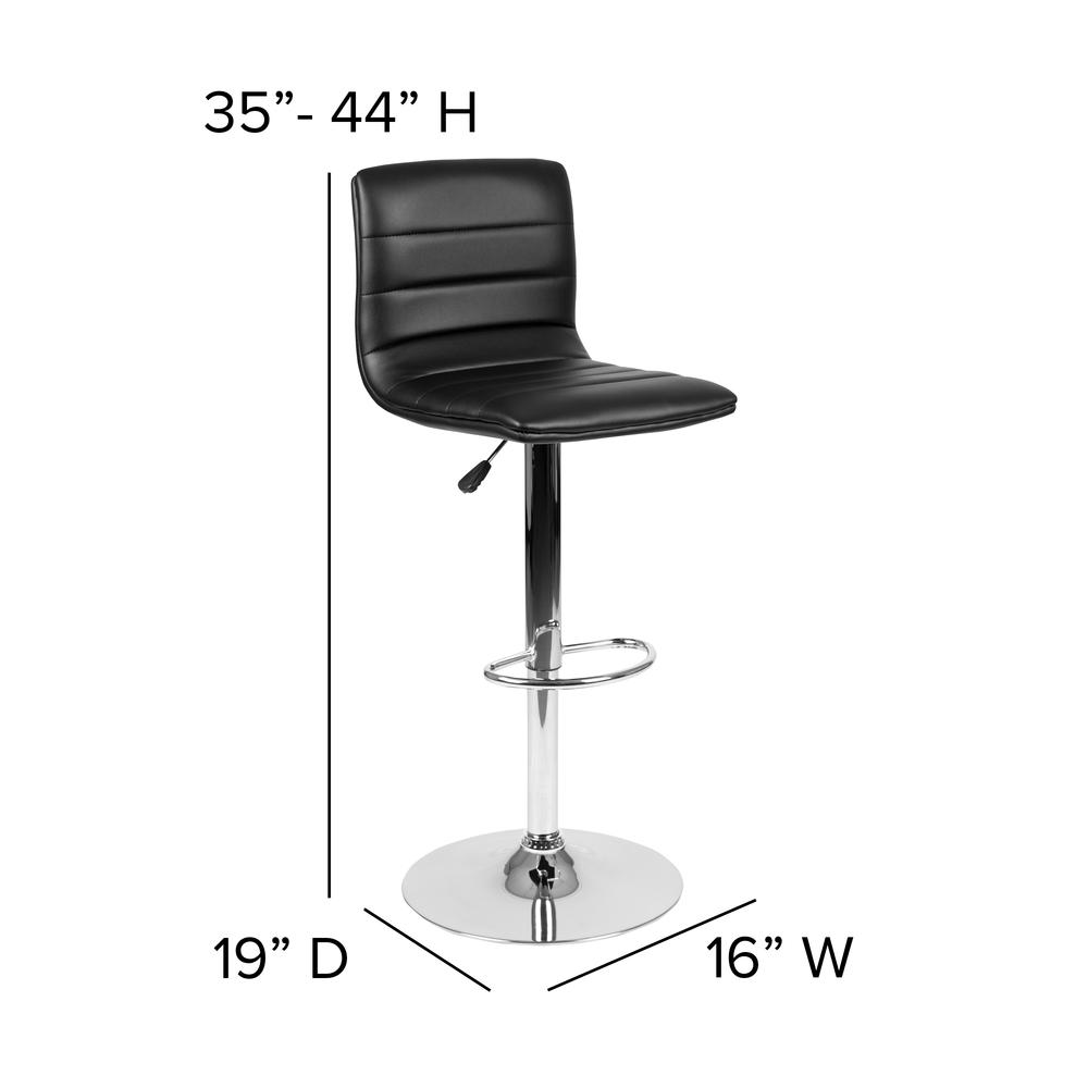 Modern Black Vinyl Adjustable Bar Stool with Back, Counter Height Swivel Stool with Chrome Pedestal Base. Picture 2