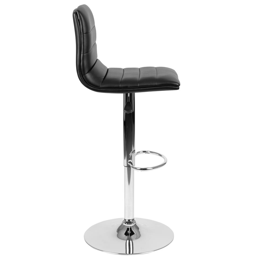 Modern Black Vinyl Adjustable Bar Stool with Back, Counter Height Swivel Stool with Chrome Pedestal Base. Picture 3