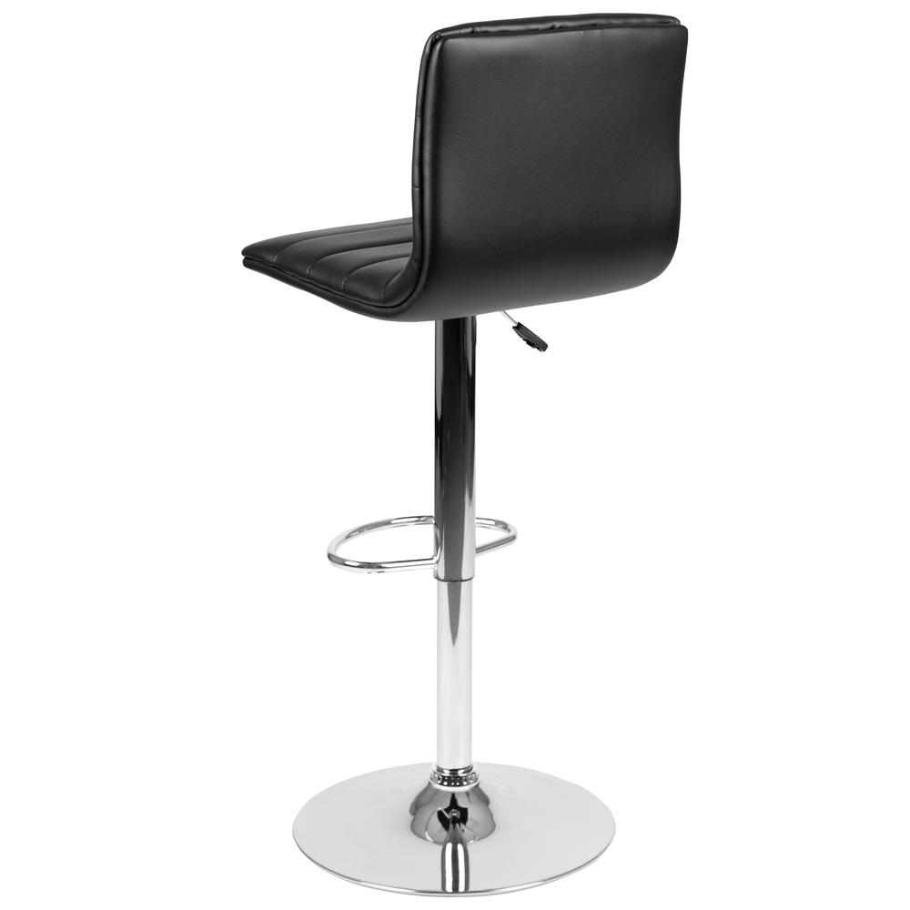 Modern Black Vinyl Adjustable Bar Stool with Back, Counter Height Swivel Stool with Chrome Pedestal Base. Picture 4
