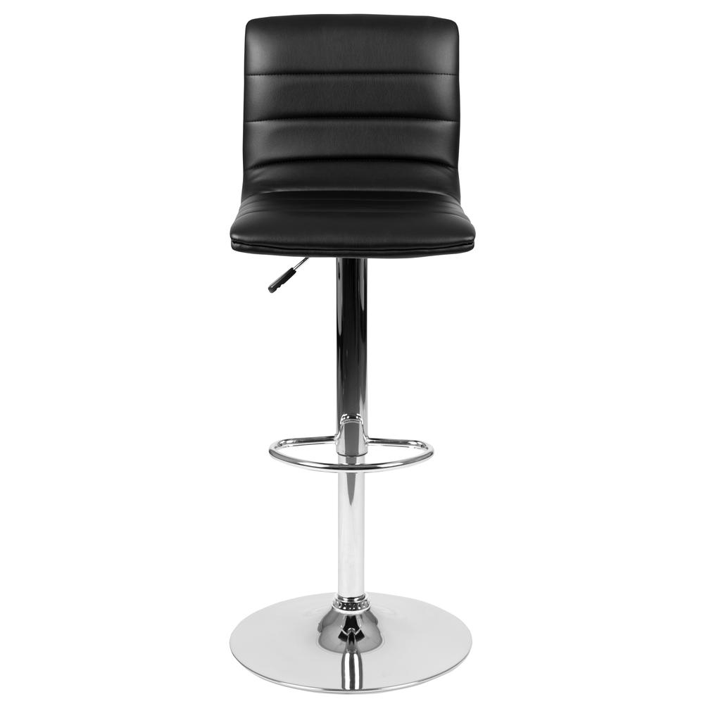 Modern Black Vinyl Adjustable Bar Stool with Back, Counter Height Swivel Stool with Chrome Pedestal Base. Picture 5