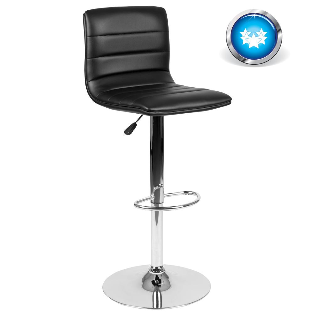 Modern Black Vinyl Adjustable Bar Stool with Back, Counter Height Swivel Stool with Chrome Pedestal Base. Picture 12