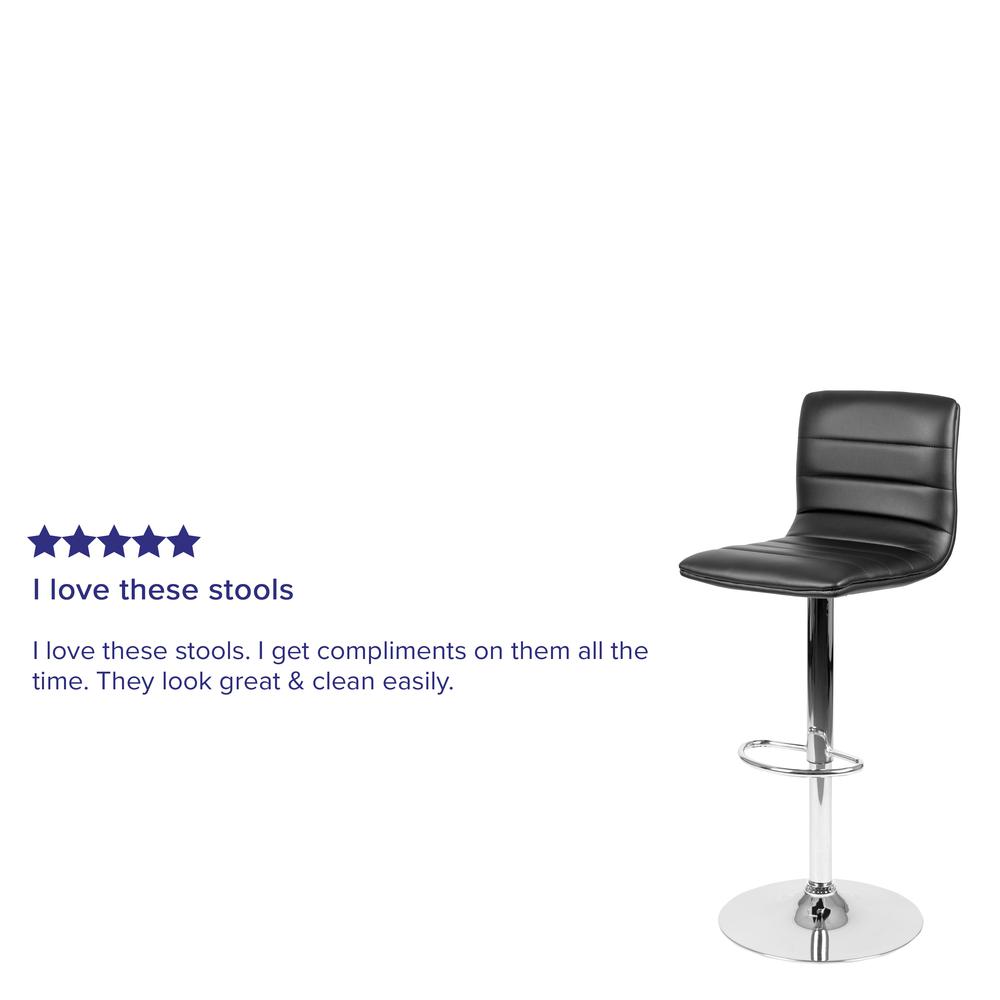 Modern Black Vinyl Adjustable Bar Stool with Back, Counter Height Swivel Stool with Chrome Pedestal Base. Picture 14