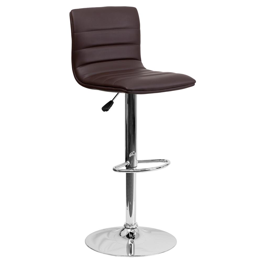 Modern Brown Vinyl Adjustable Bar Stool with Back, Counter Height Swivel Stool with Chrome Pedestal Base. The main picture.