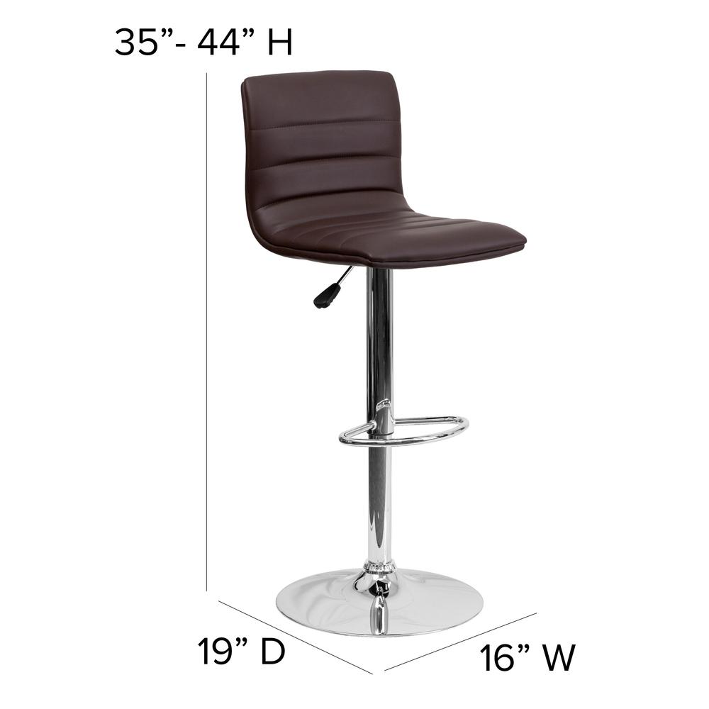 Modern Brown Vinyl Adjustable Bar Stool with Back, Counter Height Swivel Stool with Chrome Pedestal Base. Picture 2
