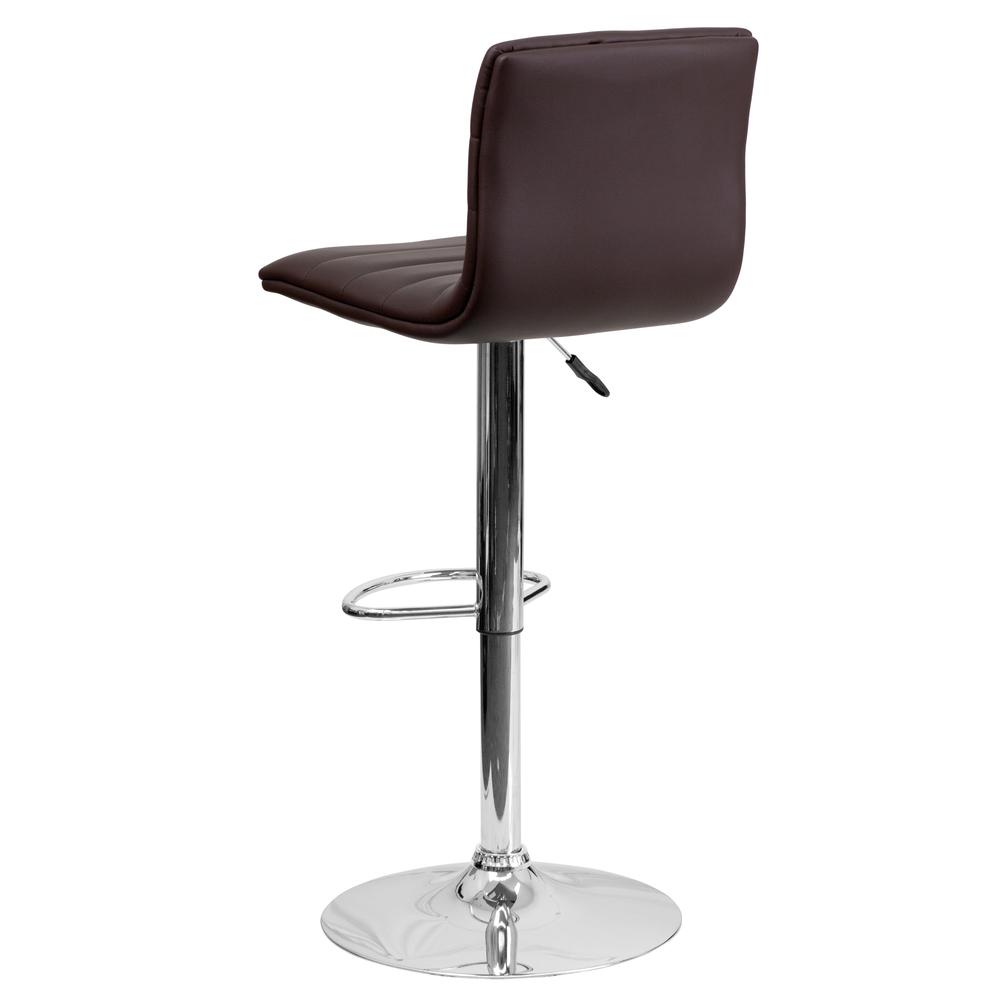 Modern Brown Vinyl Adjustable Bar Stool with Back, Counter Height Swivel Stool with Chrome Pedestal Base. Picture 4