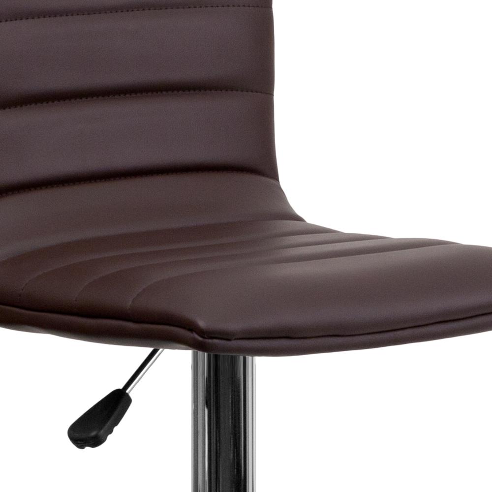 Modern Brown Vinyl Adjustable Bar Stool with Back, Counter Height Swivel Stool with Chrome Pedestal Base. Picture 6