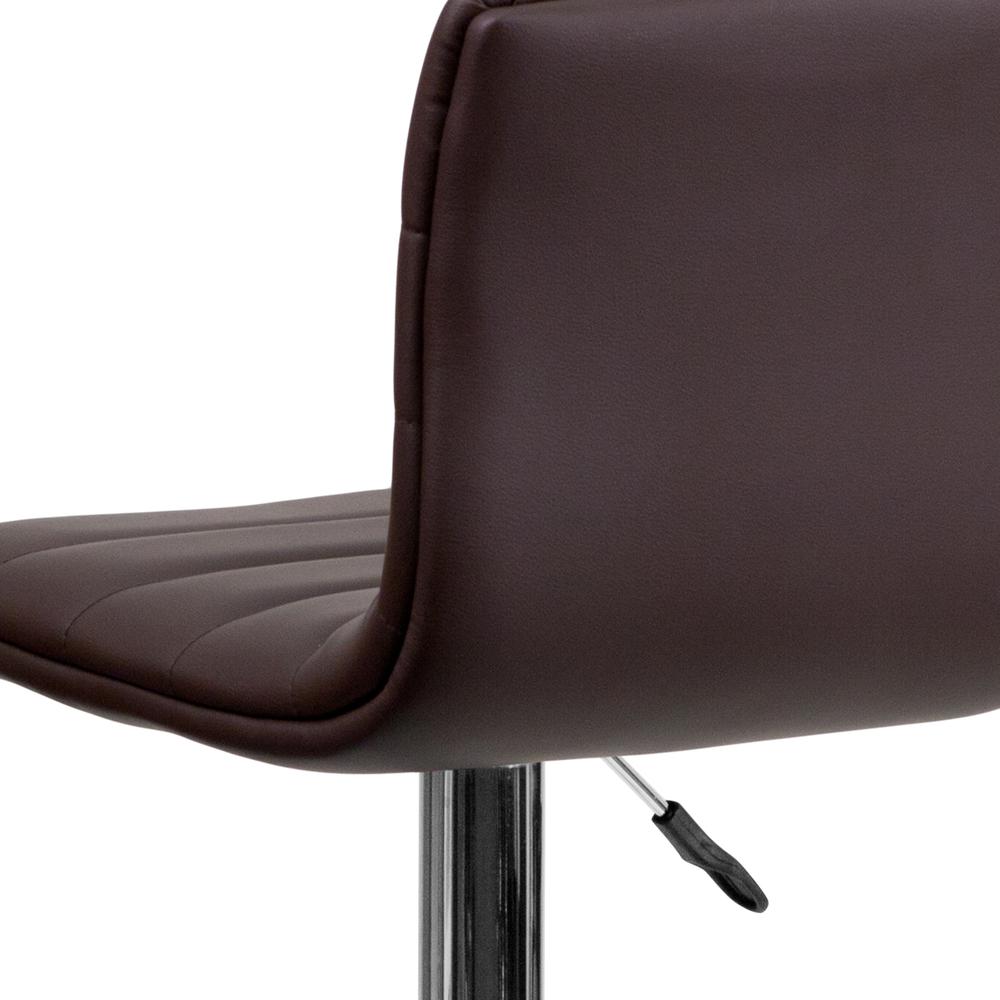 Modern Brown Vinyl Adjustable Bar Stool with Back, Counter Height Swivel Stool with Chrome Pedestal Base. Picture 7
