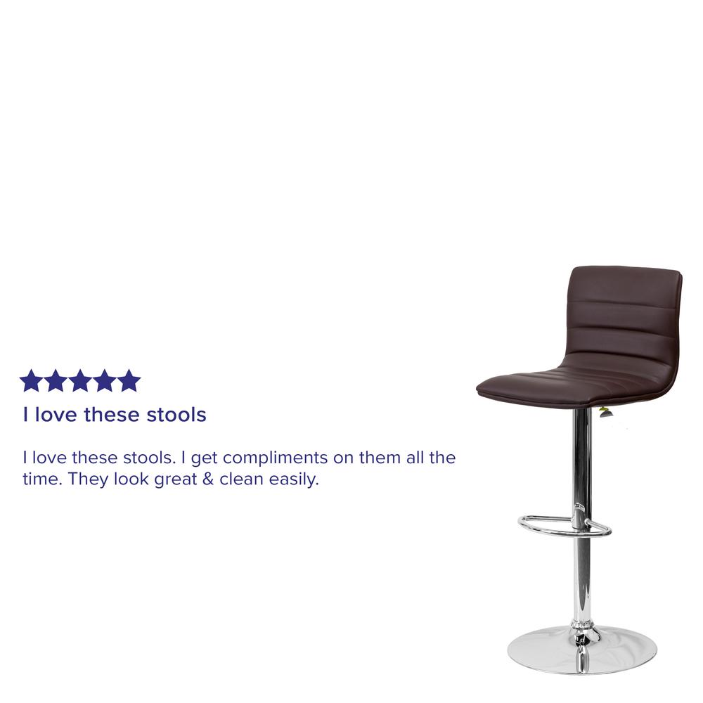 Modern Brown Vinyl Adjustable Bar Stool with Back, Counter Height Swivel Stool with Chrome Pedestal Base. Picture 9