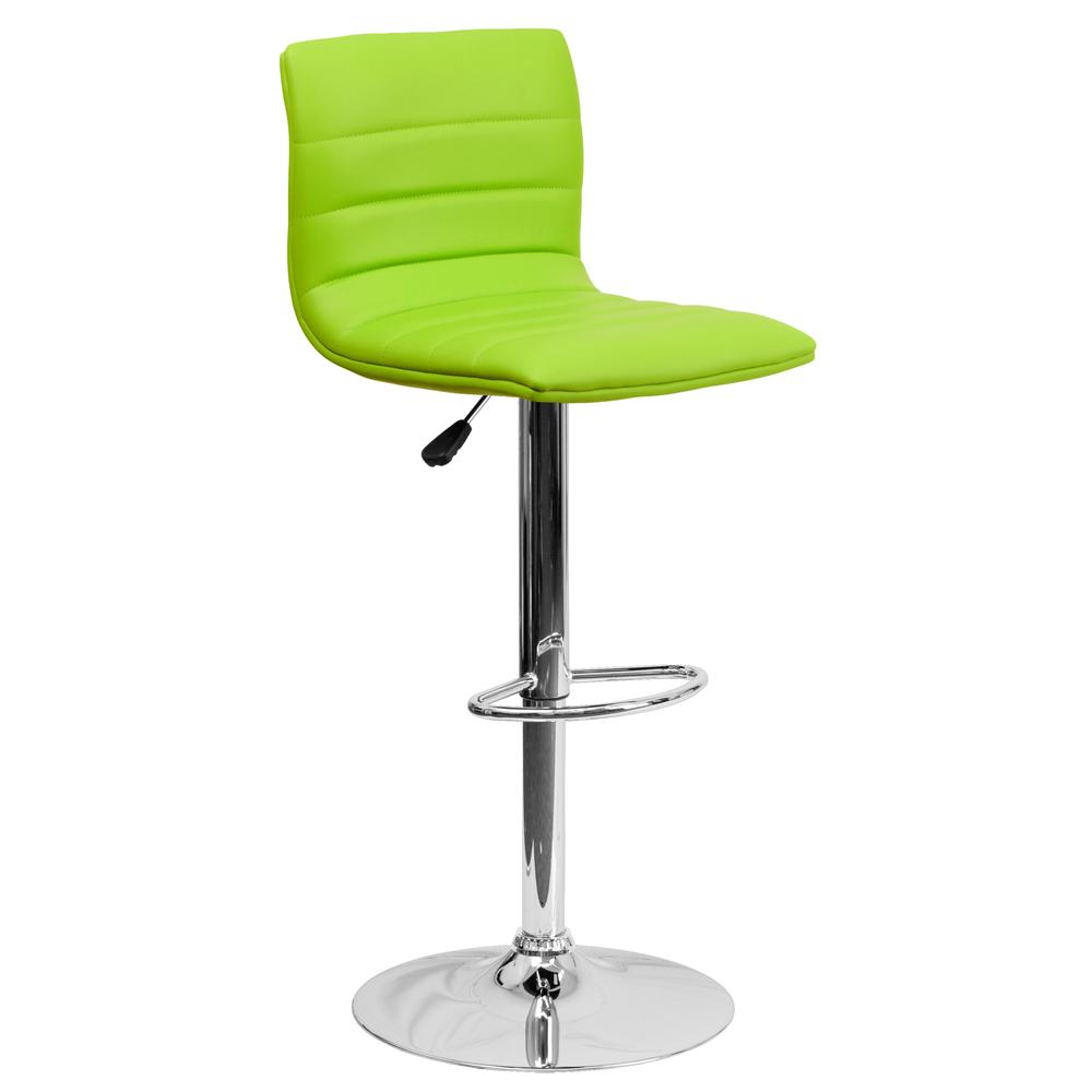 Modern Green Vinyl Adjustable Bar Stool with Back, Counter Height Swivel Stool with Chrome Pedestal Base. Picture 1
