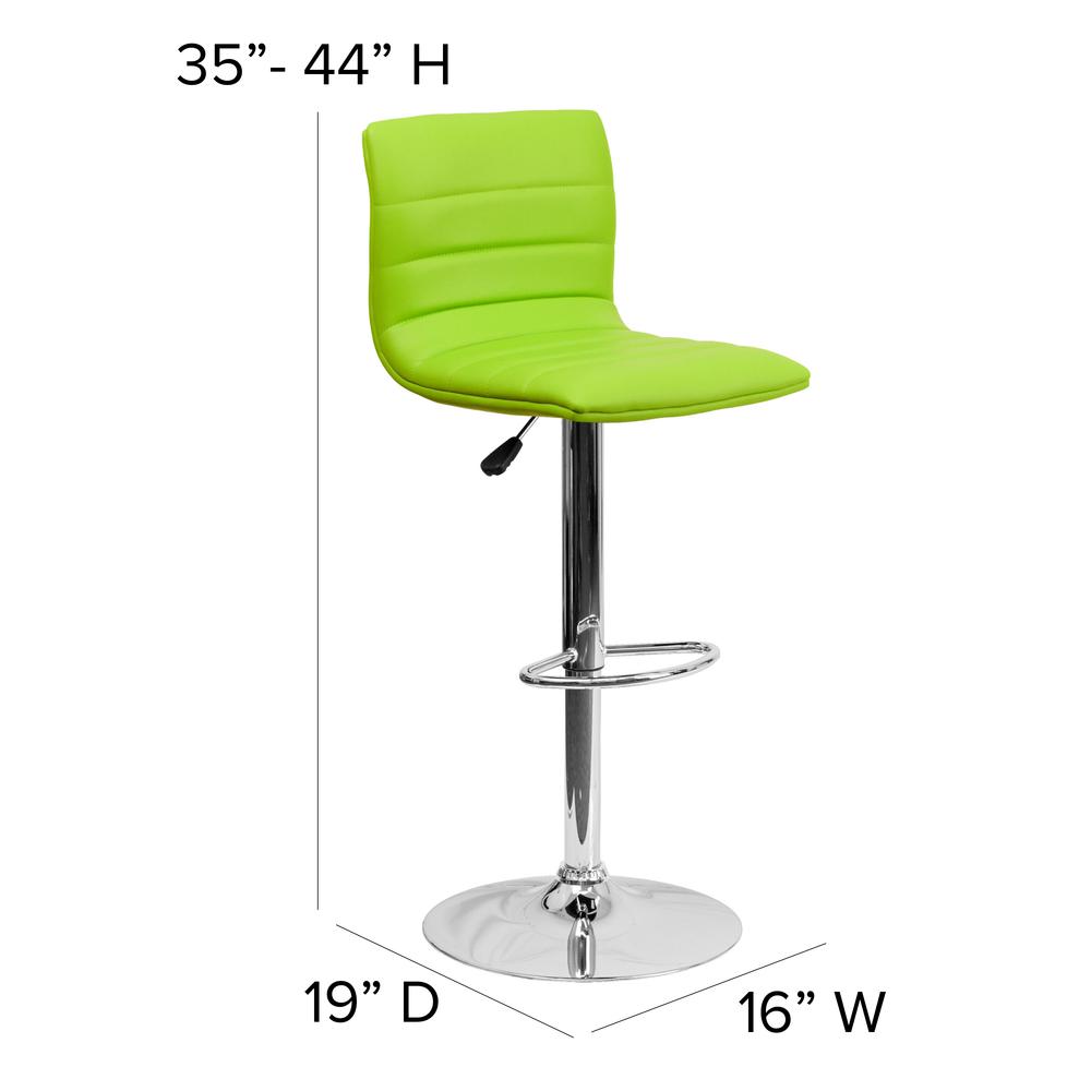 Modern Green Vinyl Adjustable Bar Stool with Back, Counter Height Swivel Stool with Chrome Pedestal Base. Picture 2