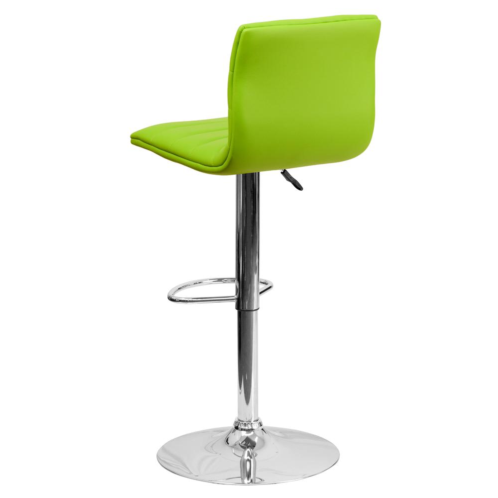 Modern Green Vinyl Adjustable Bar Stool with Back, Counter Height Swivel Stool with Chrome Pedestal Base. Picture 4