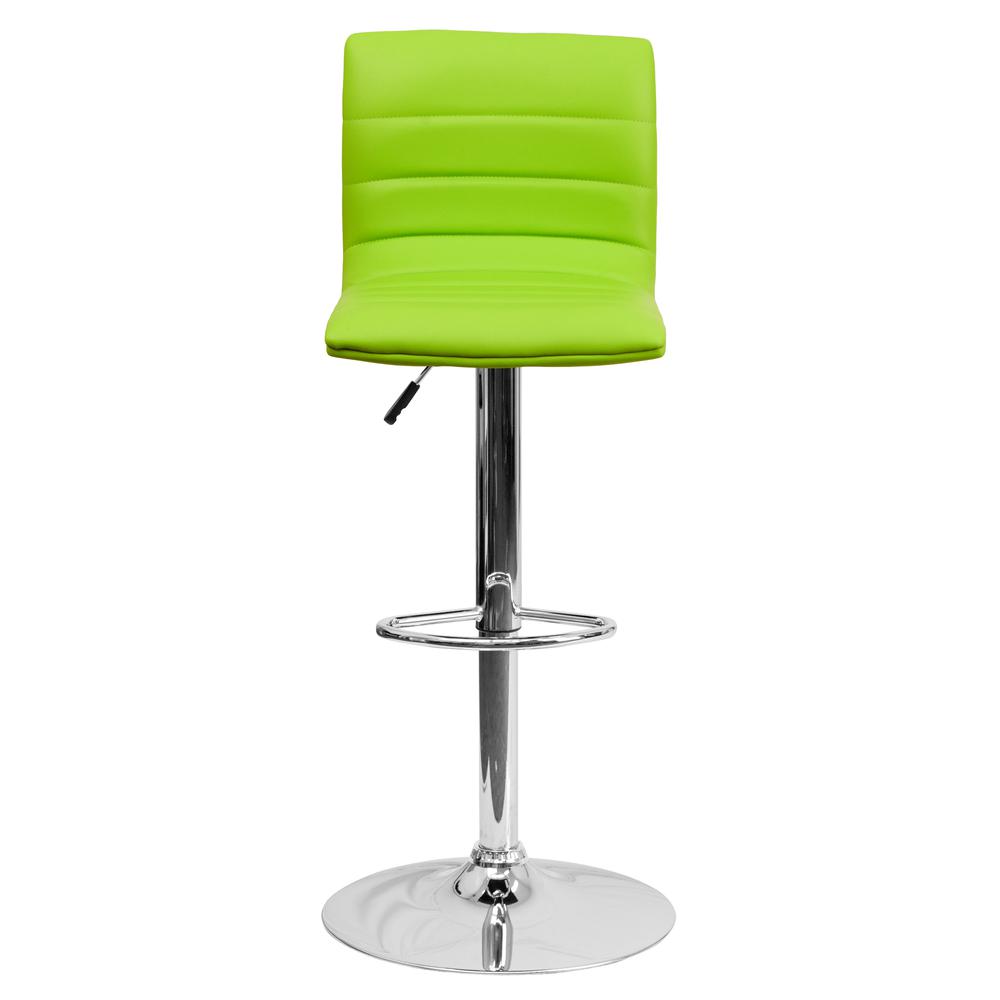Modern Green Vinyl Adjustable Bar Stool with Back, Counter Height Swivel Stool with Chrome Pedestal Base. Picture 5