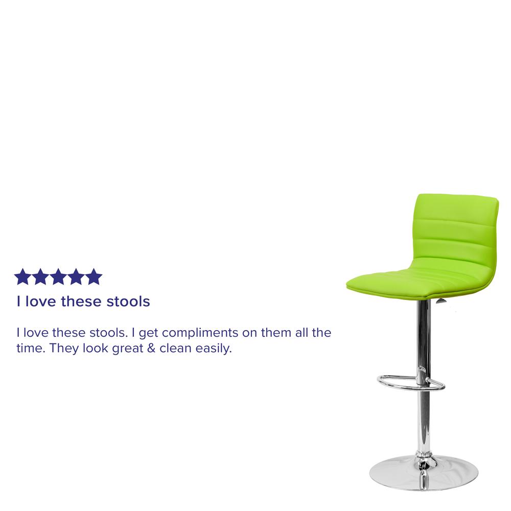 Modern Green Vinyl Adjustable Bar Stool with Back, Counter Height Swivel Stool with Chrome Pedestal Base. Picture 7