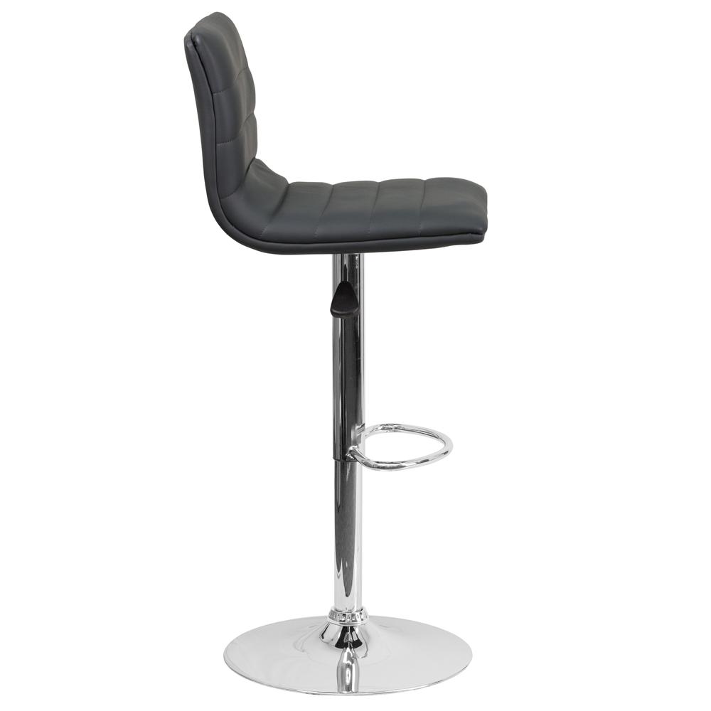 Modern Gray Vinyl Adjustable Bar Stool with Back, Counter Height Swivel Stool with Chrome Pedestal Base. Picture 3