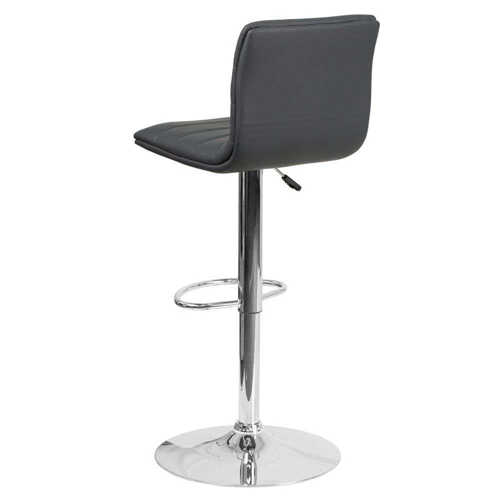 Modern Gray Vinyl Adjustable Bar Stool with Back, Counter Height Swivel Stool with Chrome Pedestal Base. Picture 4