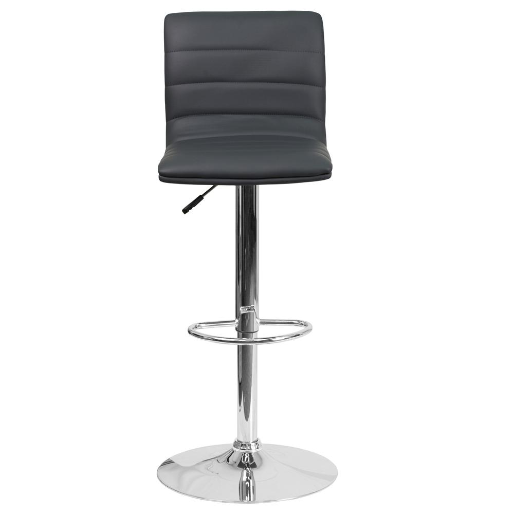 Modern Gray Vinyl Adjustable Bar Stool with Back, Counter Height Swivel Stool with Chrome Pedestal Base. Picture 5