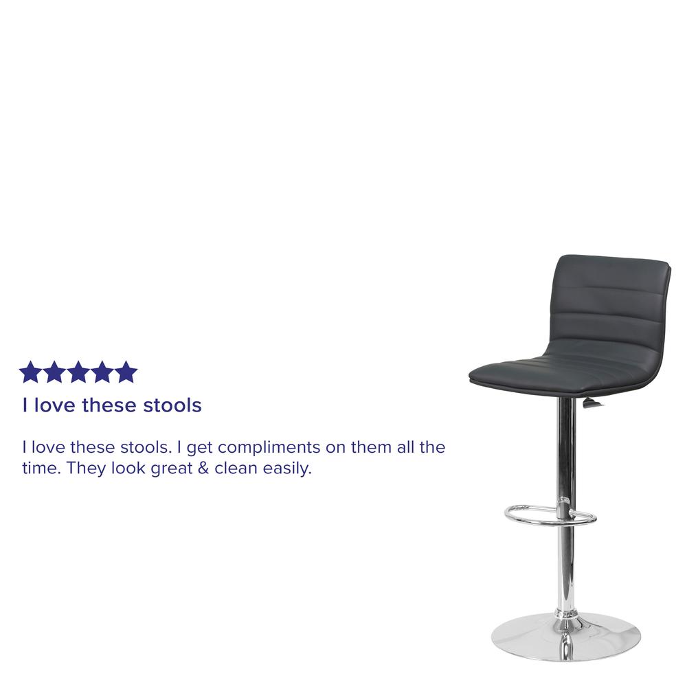 Modern Gray Vinyl Adjustable Bar Stool with Back, Counter Height Swivel Stool with Chrome Pedestal Base. Picture 9