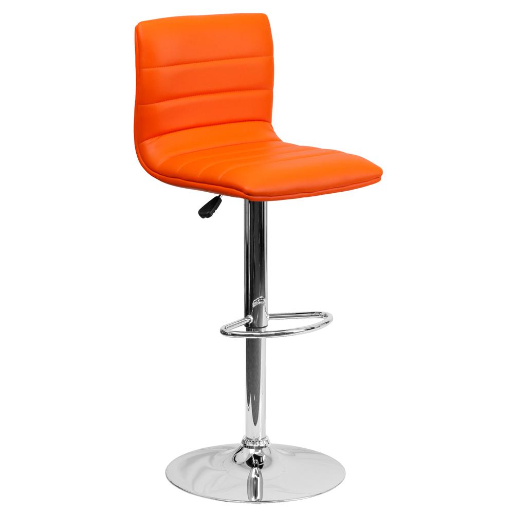 Modern Orange Vinyl Adjustable Bar Stool with Back, Counter Height Swivel Stool with Chrome Pedestal Base. Picture 1
